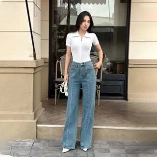 Quần JEAN KAYLIN form suông Basic phối dây chất vải denim dầy dặn phong cách - N2325