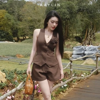 Set KAYLIN áo Gile đính hoa phối quần short chất vải cotton Tuytsi phong cách trẻ trung - N2388