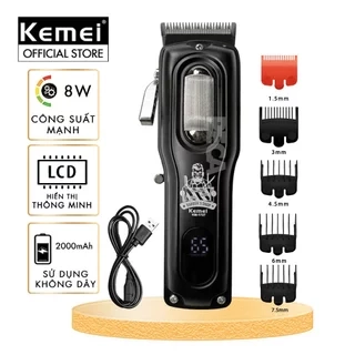 Tông đơ cắt tóc chuyên nghiệp Kemei KM-1727 công suất mạnh 8W màn hình LCD sạc nhanh USB tiện lợi - Chính hãng