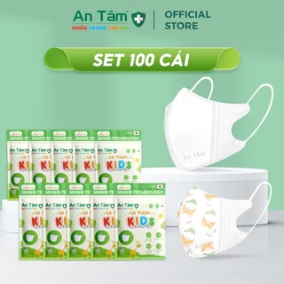 Set 100 cái - Khẩu trang y tế 5D 3 lớp Vải Không Dệt & Giấy Kháng Khuẩn Chính Hãng AN TÂM - Túi 10 cái