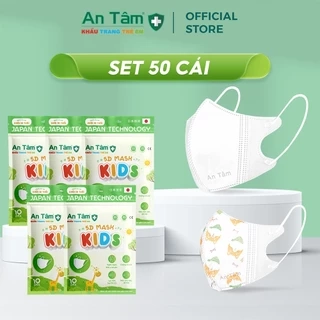 Set 50 cái khẩu trang y tế 5D 3 lớp Vải Không Dệt & Giấy Kháng Khuẩn - Chính Hãng AN TÂM