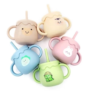 Cốc tập uống nước silicon KidAndMom có chức năng đẩy nắp đậy tiện lợi,Cốc tập hút cho bé
