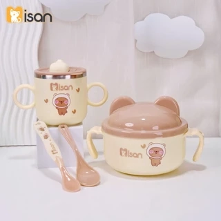 Combo Bát ăn dặm kèm thìa và Cốc ăn dặm giữ nhiệt KidAndMom Misan cao cấp cho bé