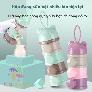 Hộp chia sữa bột KidAndMom hình gấu cho bé 3 tầng và 4 Tầng có quai đeo tiện dụng nhỏ gọn