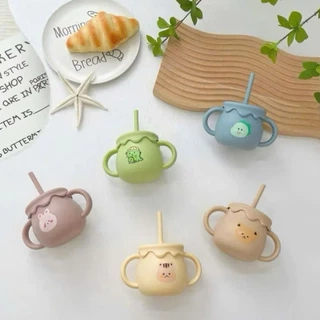 Cốc Tập Uống, Tập Hút Silicon Thực Phẩm 3 Giai đoạn KidsWorld Tặng Kèm Nắp Cho Bé