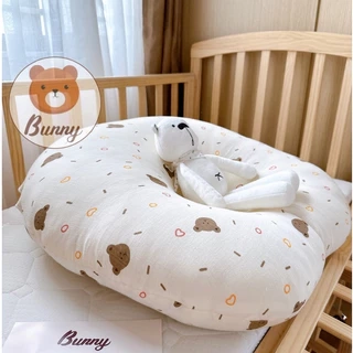 Gối Chống Trào Ngược Kidworlds Bunny Đệm Chống Trào Ngược Xô Muslin Trần Bông Organic Cho Bé Sơ Sinh