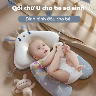 Gối chữ U chống giật mình cho bé, có định hình chống bẹp đầu cho trẻ sơ sinh có kèm dây rút điều chỉnh vòng đầu