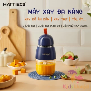 Máy xay ăn dặm cho bé KidsWorld Hattiecs 8 lưỡi dao cối thuỷ tinh 300ml xay thịt xay sinh tố tỏi ớt