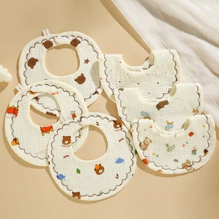 Yếm Tròn Xô Muslin 6 Lớp Cho Bé Dày Dặn Thấm Hút Tốt Mềm Mại Bấm Nút Tiện Lợi, Yếm Xô Tròn Cho bé