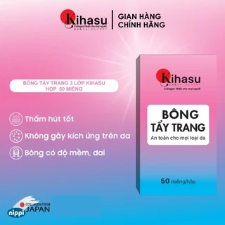 Bông tẩy trang Kihasu 100% cotton 3 lớp mềm mại làm sạch bụi bẩn, lớp trang điểm, an toàn cho mọi loại da
