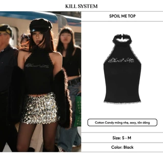 𝐊𝐈𝐋𝐋 𝐒𝐘𝐒𝐓𝐄𝐌 - Áo yếm hở lưng croptop SPOIL ME phối ren đính đá lấp lánh ôm body