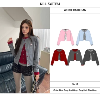 𝐊𝐈𝐋𝐋 𝐒𝐘𝐒𝐓𝐄𝐌 - Áo cardigan phối layer hai màu thun gân WESTIE hình thêu cún con