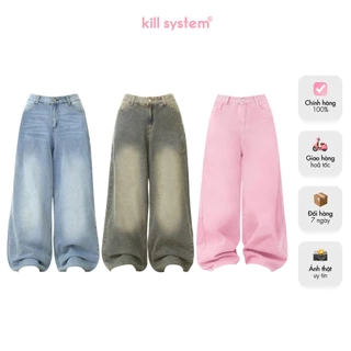 Quần Jeans wash 𝐊𝐢𝐥𝐥𝐬𝐲𝐬𝐭𝐞𝐦 ống rộng New Jean quần bò wash màu unisex thời trang nam nữ