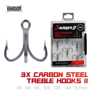 Kingdom Barbarian II Thép Carbon Móc Câu Treble Sharp Strong Barb 4 # 6 # 8 # 10 # 12 # 14 # Stiff Chống Ăn Mòn Móc Bền 8 Cái / hộp