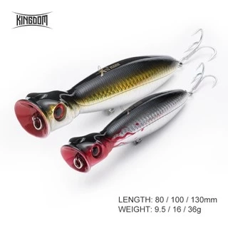 Kingdom Mồi Câu Cá Nổi Popper 80mm / 9.5g 100mm / 16g 130mm / 36g Bass Mồi Chuột Lớn Có Lỗ Trên Đầu Mồi Câu Cá Topwater Model 5285