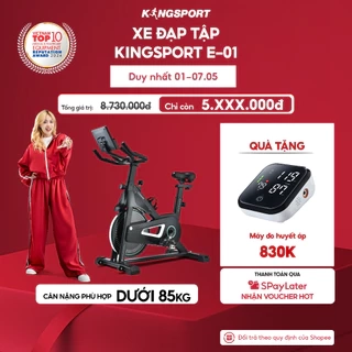 Xe đạp tập KINGSPORT Active E-01 thiết kế kháng lực từ tính êm ái, có đồng hồ đo lường chỉ số