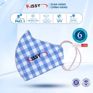 Khẩu Trang Kissy Gia Đình Kẻ Caro Đủ Size Vải Cotton Sợi Hoạt Tính Chống Tia UV Ngăn Bụi Mịn PM 2.5