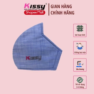 Khẩu Trang Vải Kissy 3D Người Lớn Xanh Kẻ Nhạt Vải Cotton Sợi Hoạt Tính Chống Tia UV Ngăn Bụi Mịn PM 2.5