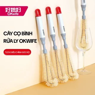 Cây Cọ Bình Rửa Ly OKwife - Chổi Cọ Rửa Bình Sữa, Bình Giữ Nhiệt, Bình Nước Thể Thao Dài 33.5cm
