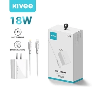 Bộ sạc nhanh KIVEE AC28 kèm cáp Type-C to Lighing sạc nhanh 18W, chân cắm ( US )
