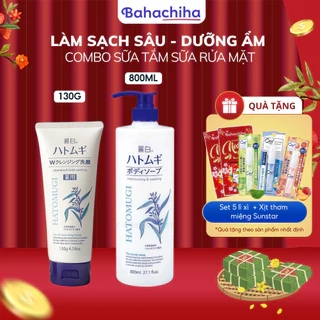 Combo sữa tắm 800ml sữa rửa mặt 130g dưỡng ẩm làm trắng da Reihaku Hatomugi ý dĩ - Bahachiha