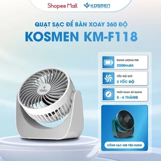Quạt Mini Để Bàn Kosmen F118 Có Lưới Bảo Vệ , Dung Lượng Pin Khủng, Xoay 360 Độ - Hàng Chính Hãng