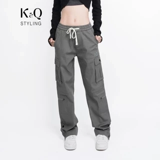 Quần Cargo Nữ Túi Hộp Kaki Co Giãn Nhẹ KQSTYLING Lưng Thun V6 - Xám Đậm