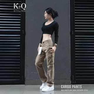 Quần kaki túi hộp nữ ống suông kiểu cargo KQSTYLING kaki co giãn mềm mịn form rộng vừa premium