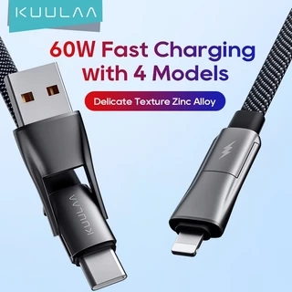 Cáp USB C KUULAA Cáp USB-C 4 trong 1 Cáp sạc USB-C 60W có móc và vòng buộc và quản lý cáp Cáp PD loại C thích hợp để sạc nhanh iPhone Androi