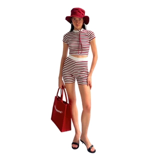 làminapparel - RED STRIPED BASIC SHORTS