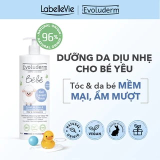 Gel tắm gội làm sạch dưỡng ẩm toàn thân cho em bé Chính hãng Evoluderm 500ml (9135)
