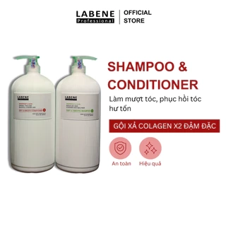 Gội xả Collagen x2 đậm đặc phục hồi tóc hư tổn hiệu quả, làm mềm mượt mái tóc 2000ml*2 | LABENE
