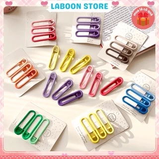 Bộ 3 kẹp tóc mái mỏ vịt LABOON accessories chữ nhật nhiều màu phụ kiện kẹp tóc mái basic thời trang