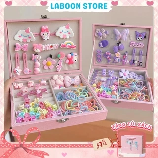 Hộp quà tặng bộ phụ kiện tóc 156 món cho bé gái, full set phụ kiện tóc LABOON tặng sinh nhật bé
