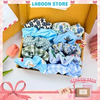 Set hộp quà dây buộc tóc scrunchies LABOON hộp 5 và 10 dây cột tóc mix màu siêu xinh tặng bạn gái