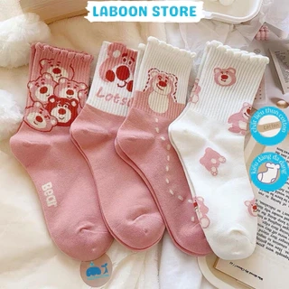Tất nữ cổ cao Laboon chất vải cotton freesize co giản mềm mịn họa tiết kiểu dáng kute