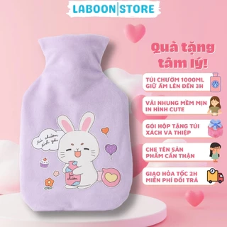 Túi chườm đa năng Laboon, phiên bản hình thỏ tím 1000ml dễ thương tiện lợi cho bạn nữ