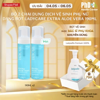 Combo 2 Dung Dịch Vệ Sinh Phụ Nữ Dạng Bọt Ladycare Extra Aloe Vera Da Nhạy Cảm, Duy Trì pH 190ml
