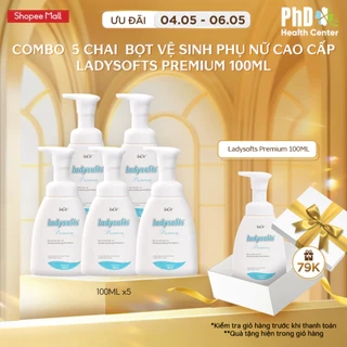 Combo 5 Chai Dung Dịch Vệ Sinh Phụ Nữ Dạng Bọt Ladysofts Premium Duy Trì Độ pH Tự Nhiên 100ml