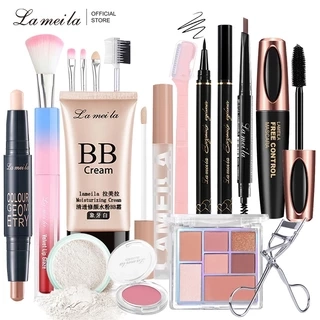 Bộ chăm sóc sắc đẹp Lameila Mascara + Phấn mắt + Son môi + Kem BB + Kem che khuyết điểm + Que che khuyết điểm + Phấn phủ + Phấn má hồng + Bút kẻ mắt + Bút chì kẻ mày + Dao lông mày + Kẹp lông mi + Cọ trang điểm * 5 Bộ nhiều người mới bắt đầu
