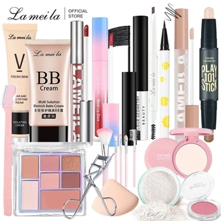 LAMEILA bộ trang điểm 17 sản phẩm Son môi+Mascara+kẻ mắt+Bàn chải trang điểm+Chất lỏng concealer+Lông mi clip+Lông mày dao+Nhãn bóng đĩa