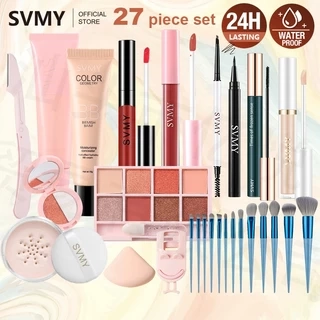 Svmy 27 Miếng Mỹ Phẩm Bộ Trang Điểm Mặt Kem Che Khuyết Điểm Bút Kẻ Mắt Dạng Lỏng Phấn Mắt Cọ Trang Điểm Lip Glaze Máy Uốn Mi Chống Thấm Nước Chống Mồ Hôi Lâu Dài Màu Sắc Render