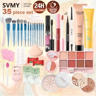 Svmy 35 Miếng Mỹ Phẩm Mặt Bộ Trang Điểm Cọ Trang Điểm Mascara Phấn Mắt Dao Lông Mày Bút Kẻ Mắt Son Môi Chống Thấm Nước Chống Mồ Hôi Lâu Dài Màu Kết Xuất Người Mới Bắt Đầu