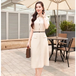 Áo sơ mi nữ ngắn tay cổ đức diễu chỉ phối chân váy bút chì dáng dài VIEN TRAN V61H24H003 V61H24H003