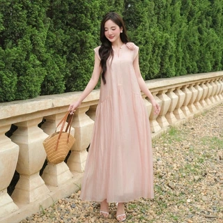 Đầm Maxi Claire Dáng Suông Dài Cổ Tàu 2 Lớp Tơ VIEN TRAN VS63M25H020