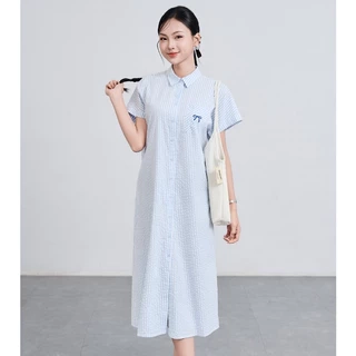 Đầm Suông Cổ Đức Thêu Ngực Đầm Sơ Mi Dáng Dài VIEN TRAN V63T25H009