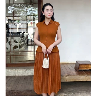 Đầm Xòe Peplum Dập Ly Dáng Dài, Váy Liền Thanh Lịch L63L24Q050