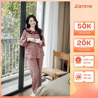 Bộ đồ ngủ mặc nhà Nari họa tiết kẻ caro trẻ trung, chất liệu đũi mềm mại kiểu dáng năng động BST 2024 thiêt kế by L'AMME