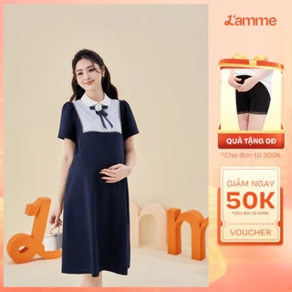 Váy bầu, đầm bầu Molly Dress chất liệu xước hàn phối nơ đính kết hợp cổ sen, form dáng suông A basic BY L'AMME