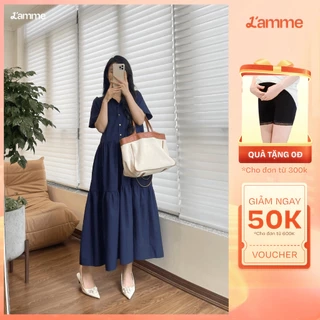 Váy bầu đầm bầu nữ chất thô đũi hàn dáng xòe phối cổ sơ mi HELLY Dress BY L'AMME